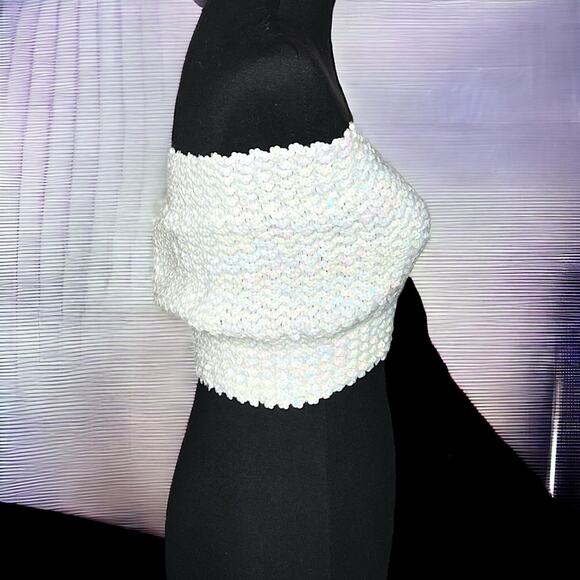 Y2K Teammates NY Vintage White Sequin Cybercore Festival Tube Top NWT Medium - Picture 5 of 7